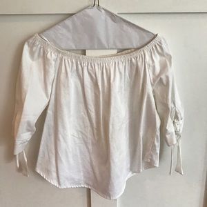 Off the Shoulder White Top with Bows on Sleeves